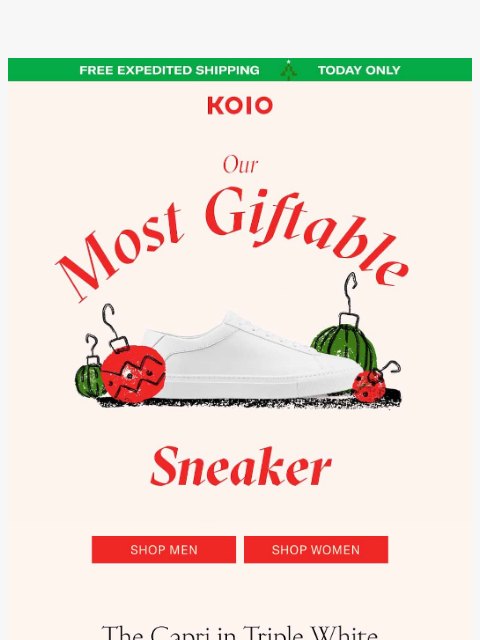 koio newsletter: Can’t-miss gift: The Capri in Triple White