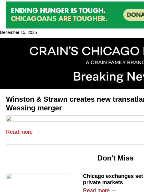crainalerts newsletter: Winston & Strawn to merge with UK firm