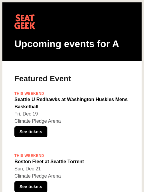 seatgeek newsletter: Seattle U Redhawks at Washington Huskies Mens Bask...