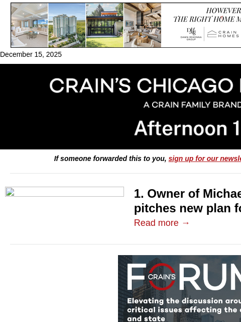 crainalerts newsletter: New plan for Michael Jordan's former home?