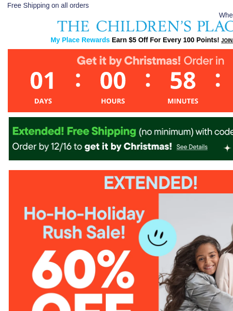 childrensplace newsletter: EXTENDED 🎉🎉 60% Off ENTIRE Site!