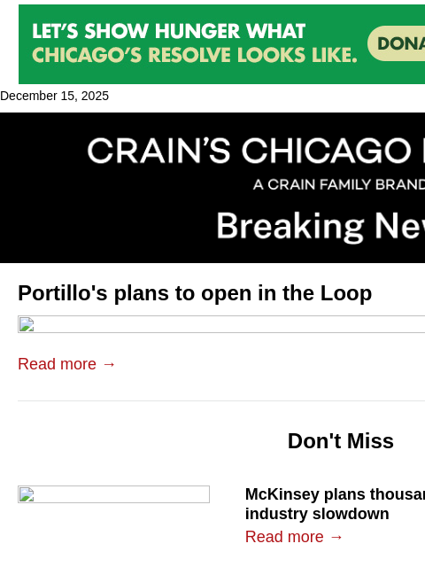 crainalerts newsletter: Portillo's plans Loop location