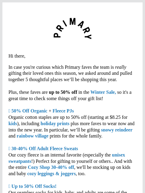 primary newsletter: Our team's top 5 fave gifts 🎁 (all up to 50% off!...