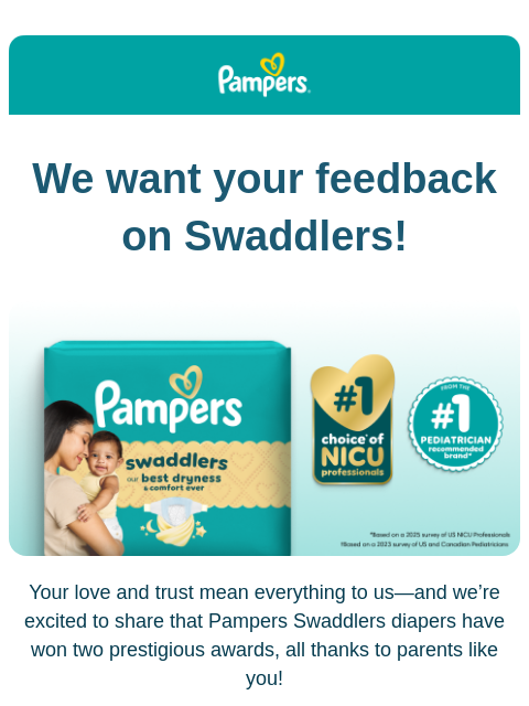 pampers newsletter: Our 2X award-winning diaper 🤩