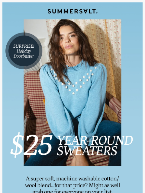summersalt newsletter: $25 Sweaters, For 24 Hours