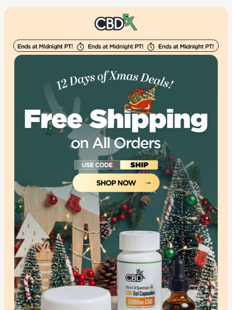 cbdfx newsletter: 🎄 Last Chance: FREE SHIPPING on all orders! 🎄