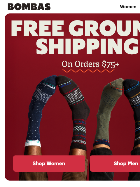 bombas newsletter: Last Day: Ground Shipping for Gifts
