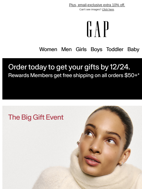 gap newsletter: Your access to 50% off holiday styles expires soon