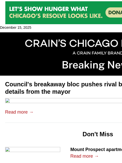 crainalerts newsletter: Budget talks harden as Council bloc challenges Joh...