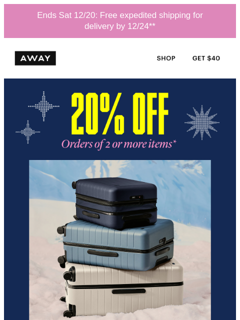 awaytravel newsletter: Finish your gift list with 20% off 2+ items