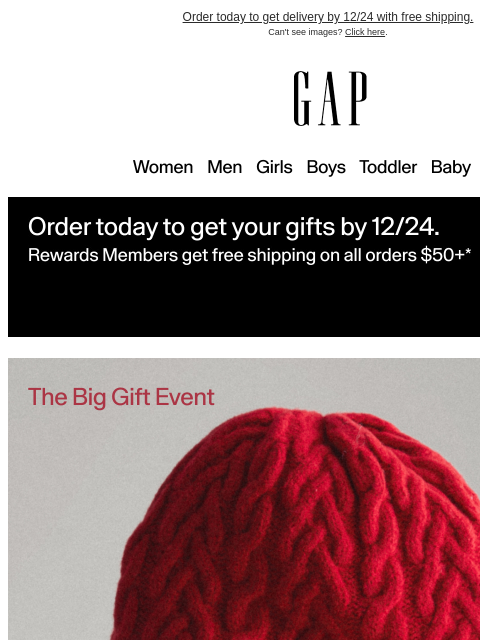 gap newsletter: 50% off ready-to-wrap styles for everyone