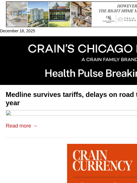 crainalerts newsletter: Medline on track for huge IPO
