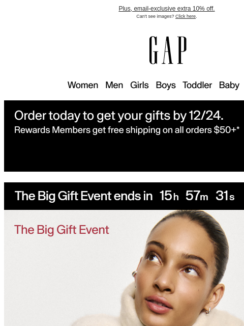 gap newsletter: Time's running out for 50% off your holiday order