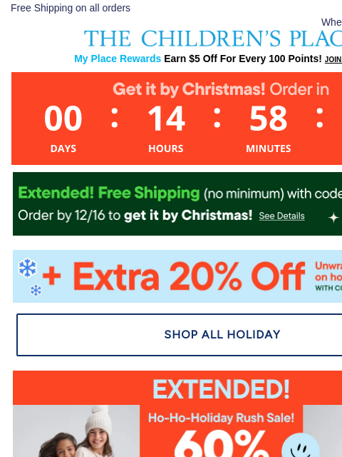 childrensplace newsletter: EXTRA 20% Off All The Gifts Still On Your List ✨ �...