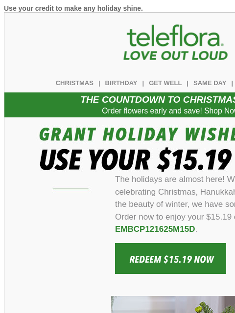 teleflora newsletter: FINAL HOURS! Use Your [$15.19] Credit Now