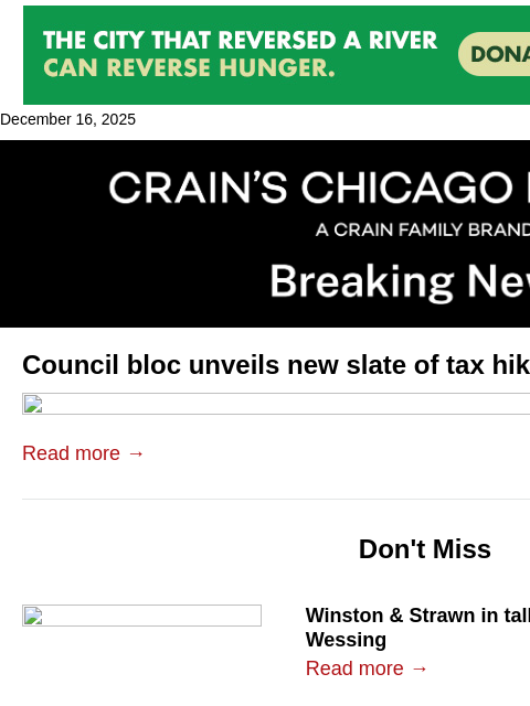 crainalerts newsletter: Council bloc unveils new slate of tax hikes in cou...
