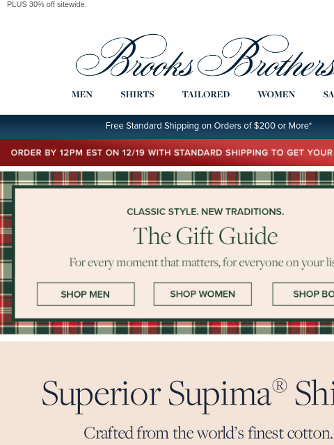 brooksbrothers newsletter: 40% off Supima® shirts: the gift of the very best