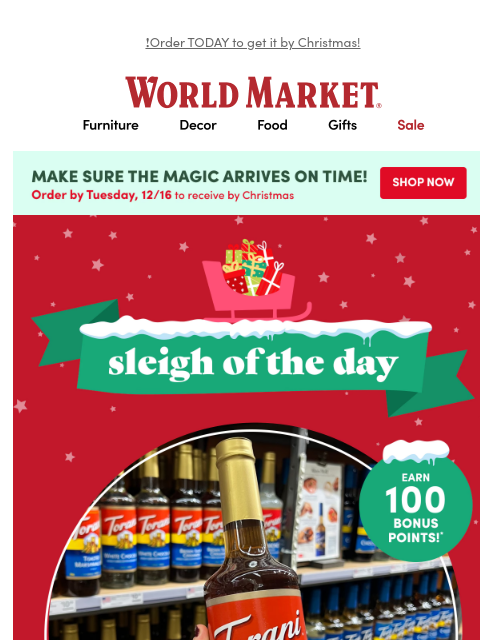 emailworldmarket newsletter:  2 DAYS ONLY: 20% off Torani Syrups. ✨😋✨