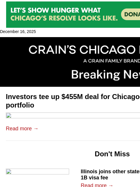 crainalerts newsletter: Investors tee up $455M deal for apartment portfoli...