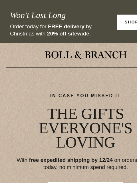 bollandbranch newsletter: Don't miss 20% off your holiday order 🎁