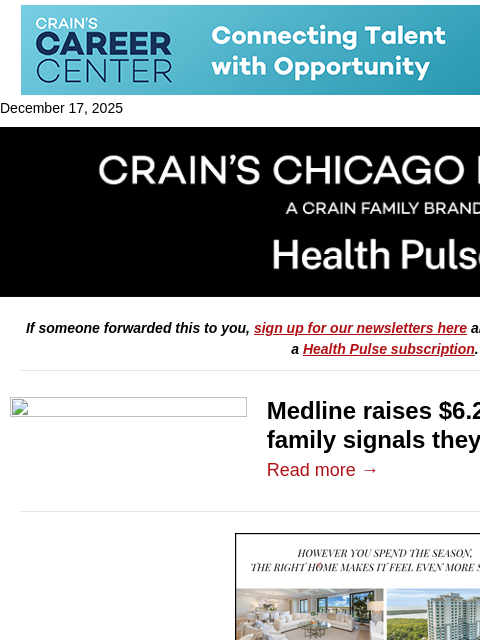 crainalerts newsletter: Medline's upsized IPO