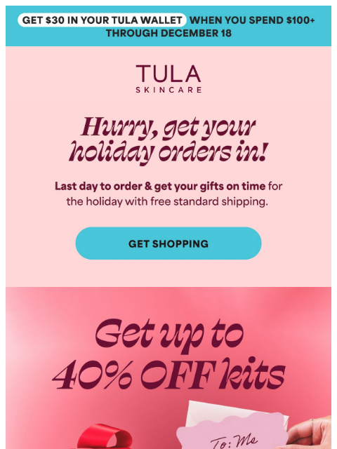 tula newsletter: Last call for standard shipping