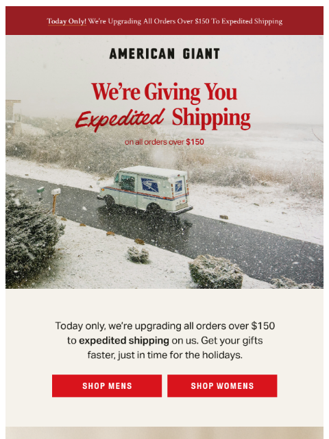 american-giant newsletter: Upgraded Expedited Shipping, On Us!