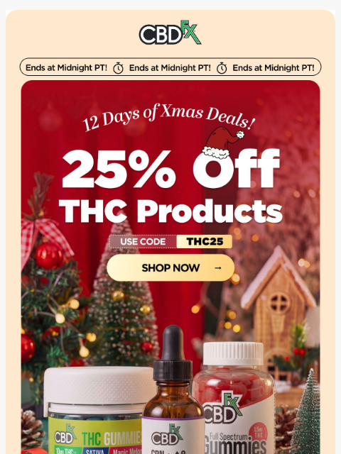 cbdfx newsletter: ☃️ Last Chance: 25% OFF all THC products! ☃️