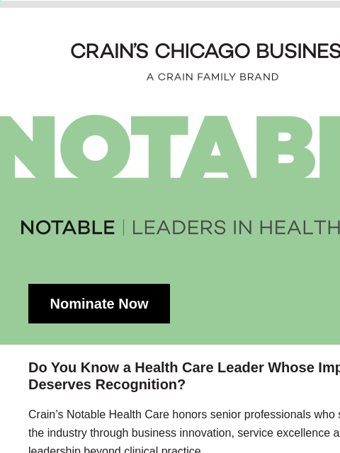 crainalerts newsletter: Recognize Leaders Shaping the Future of Health Car...