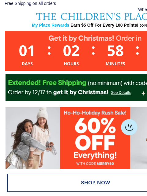 childrensplace newsletter: ⏳ Final Hours! 60% Off Sitewide w/ code MERRY60