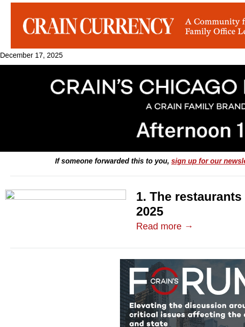 crainalerts newsletter: A look at Chicago restaurant closures