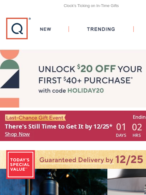 Clock's Ticking on In-Time Gifts QVC New TRENDING DEALS Unlock $20 off Your First Purchase sale jewelry energizer TSV watch and win banner Meta Quest 3S - 128GB - Batman: Arkham Shadow & 3-