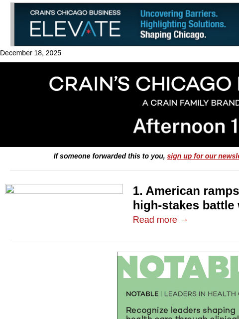 crainalerts newsletter: American ramps up O'Hare flights in high-stakes ba...