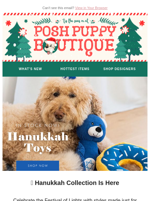 poshpuppyboutique newsletter: 🕎 Hanukkah Styles for Your Pup