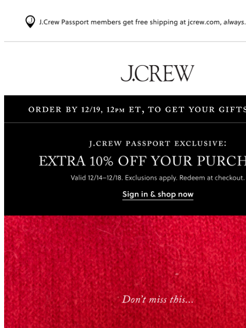 jcrew newsletter: Hurry, 30% off almost everything ends tonight!