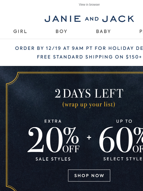 janieandjack newsletter: Holiday delivery: order by tomorrow to get it in t...