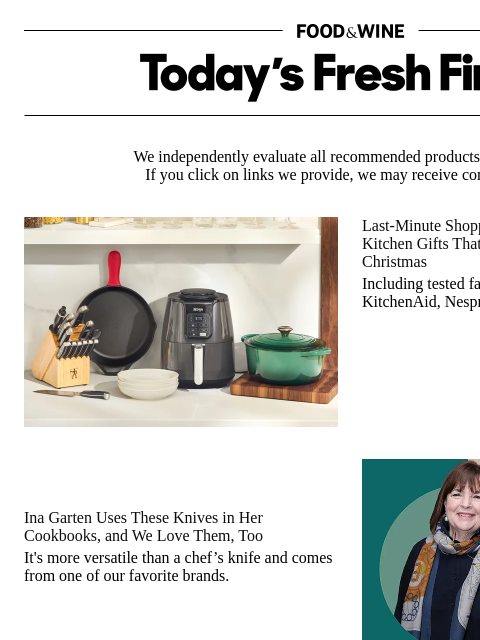 foodandwine newsletter: Ina Garten Uses These Knives in Her Cookbooks
