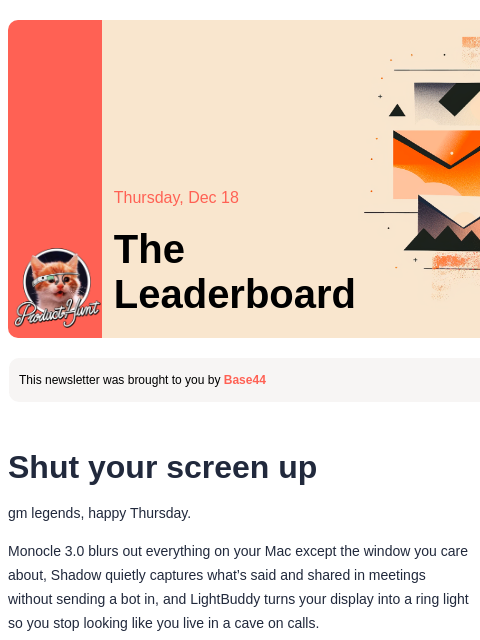 producthunt newsletter: 😸 Noise-cancelling for screens