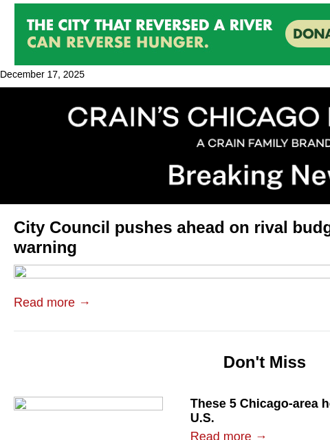 crainalerts newsletter: City Council pushes ahead on rival budget despite ...
