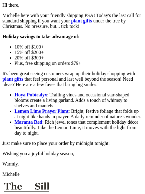 thesill newsletter: Last day for holiday plant delivery!