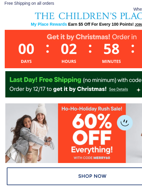 childrensplace newsletter: FINAL HOURS ⌛ Christmas Delivery w/ Free Shipping ...