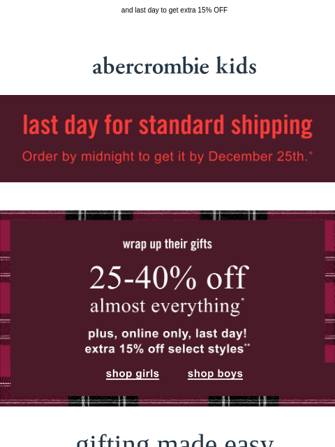 abercrombie newsletter: last chance to get it by the 25th! 🎄