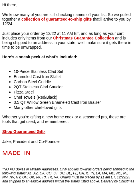 madeincookware newsletter: ⏰ These Gifts Still Ship in Time