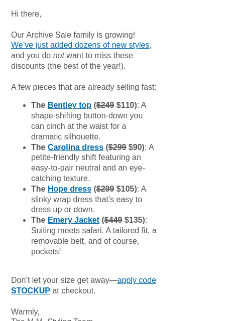 mmlafleur newsletter: We just added more pieces to our Archive Sale.