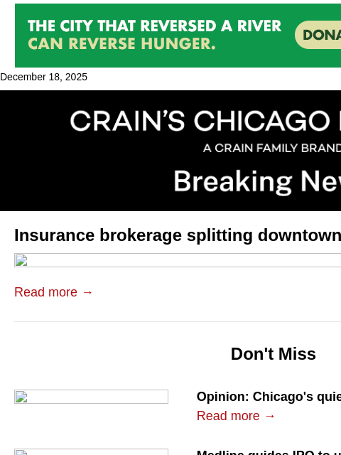 crainalerts newsletter: Insurance brokerage splitting downtown office into...