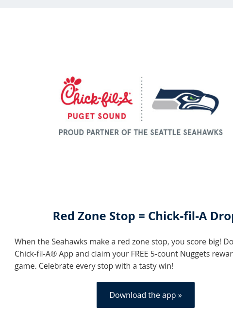 seahawksemail newsletter: Red Zone Stop = Chick-fil-A Drop