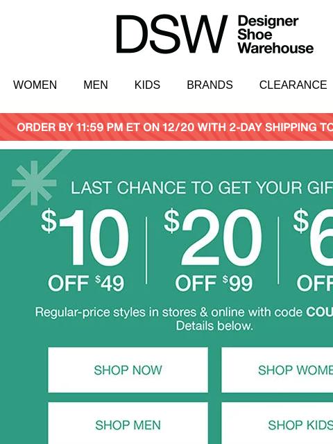 dsw newsletter: Comin’ at ya: $10 off NEW sneakers