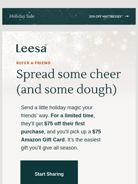 leesasleep newsletter: Limited time: Get a $75 gift card