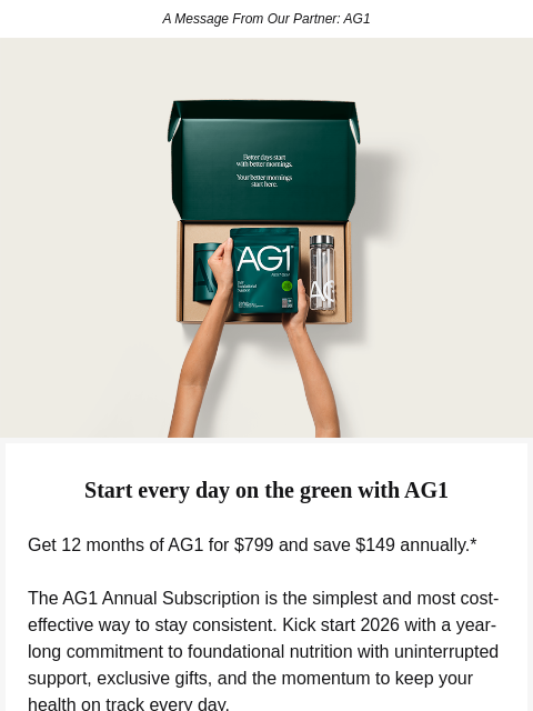 golfdigest newsletter: Set up for 2026 with an AG1 Annual Subscription