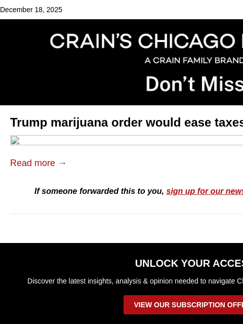 crainalerts newsletter: Trump cannabis order would ease industry taxes